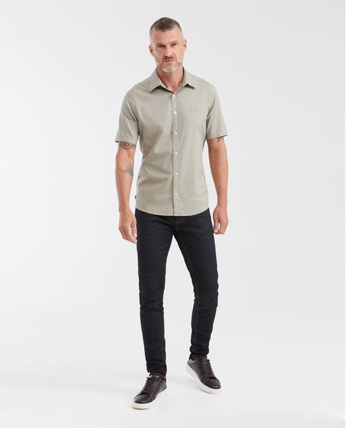 Camisa Slim Fit Manga Corta 100% Algodón para Hombre