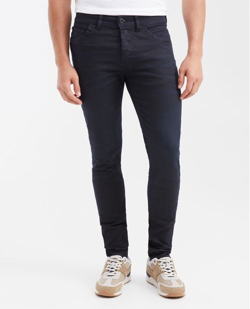 Jean Súper Slim Fit Tiro Bajo Bota Super Slim Azul Ultra Oscuro Acabado Resinado para Hombre