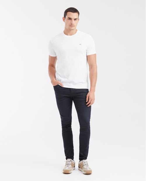 Jean Súper Slim Fit Tiro Bajo Bota Super Slim Azul Ultra Oscuro Acabado Resinado para Hombre