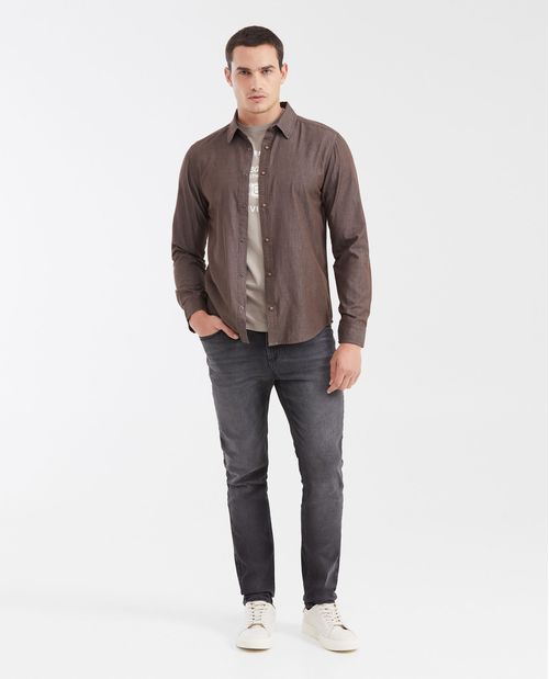 Camisa Slim Fit Manga Larga con Broches para Hombre