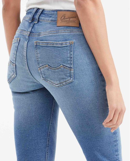 Jean Low Rise Bota Slim Azul Medio para Mujer