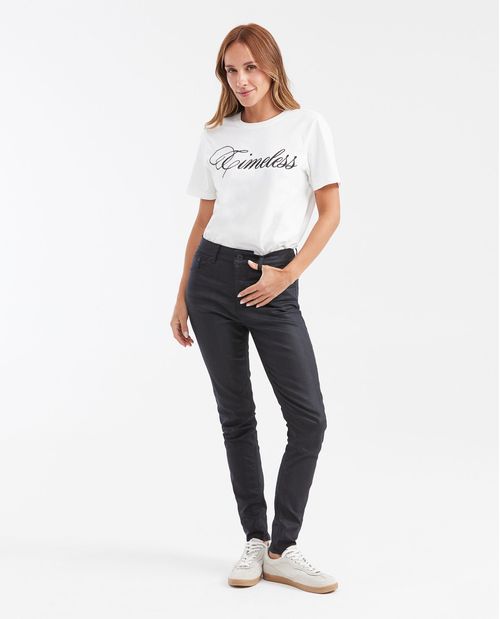 Jean Super High Rise Bota Slim Azul Ultra Oscuro Resinado para Mujer