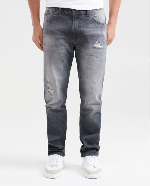 Jean Straight Fit Tiro Alto Boot Cut Gris con Rotos para Hombre