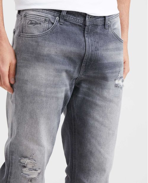 Jean Straight Fit Tiro Alto Boot Cut Gris con Rotos para Hombre