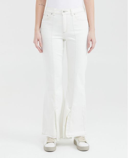 Jean High Rise Bota Flare en Denim Color Crudo para Mujer