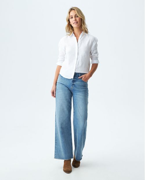 Camisa de Mujer, Silueta Relaxed Manga Larga Cuello Camisero - Lino