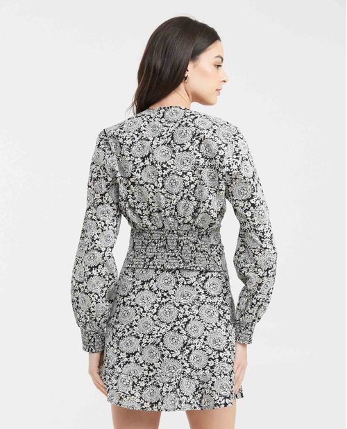 Camisa Estampada con Escote Profundo y Mangas con Volumen para Mujer