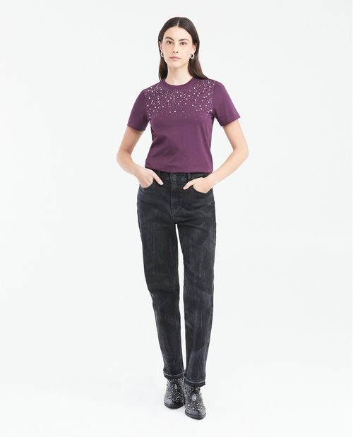 Camiseta con Detalle de Piedras para Mujer