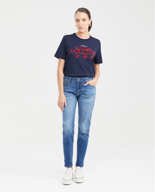 Camiseta Estampada con Detalles Aterciopelados para Mujer