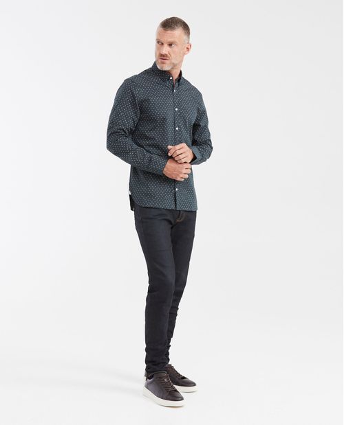 Camisa Slim Fit Manga Larga con Estampado Mini Print y Tecnología Coolmax para Hombre