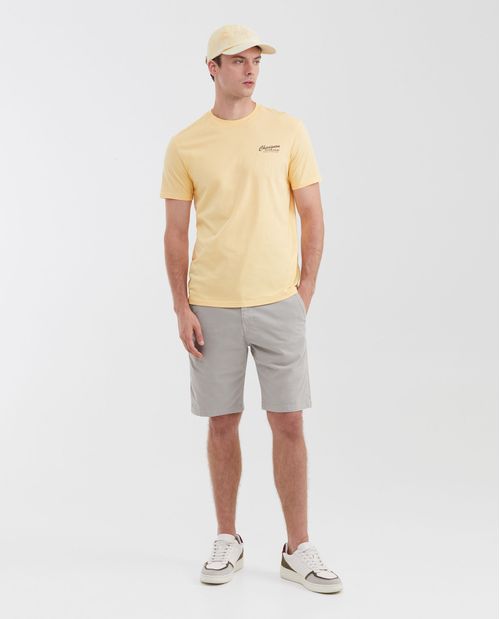 Camiseta Slim Fit Cuello Redondo con Estampado Pequeño en Algodón para Hombre