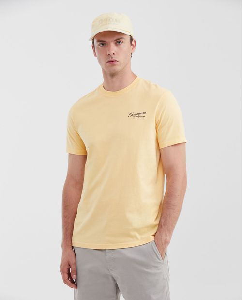 Camiseta Slim Fit Cuello Redondo con Estampado Pequeño en Algodón para Hombre