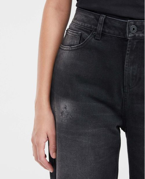 Jean Boyfit Tiro Medio Boot Cut Azul Oscuro con Rotos para Mujer