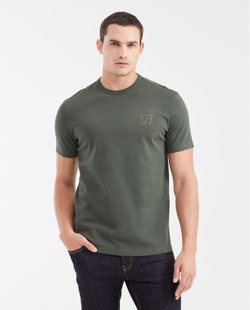 Camiseta Classic Fit Cuello Redondo con Gráfico Pequeño en Algodón para Hombre