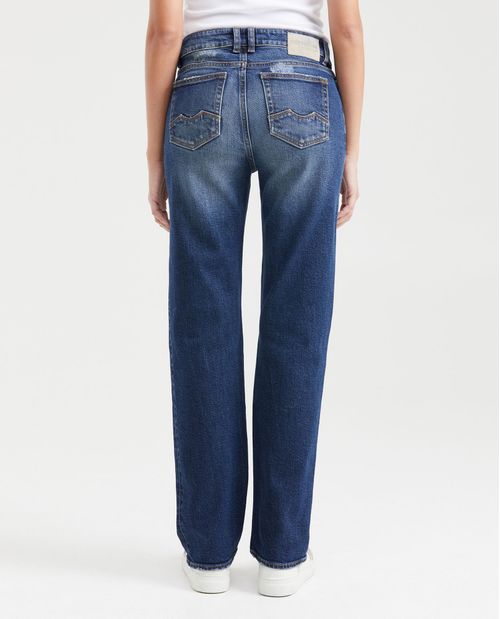 Jean Super High Rise Boot Cut Azul Oscuro con Rotos para Mujer