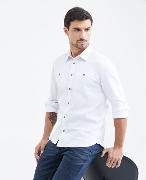 Camisa Slim Fit Manga Larga en Algodón Unicolor con Efectopara Hombre
