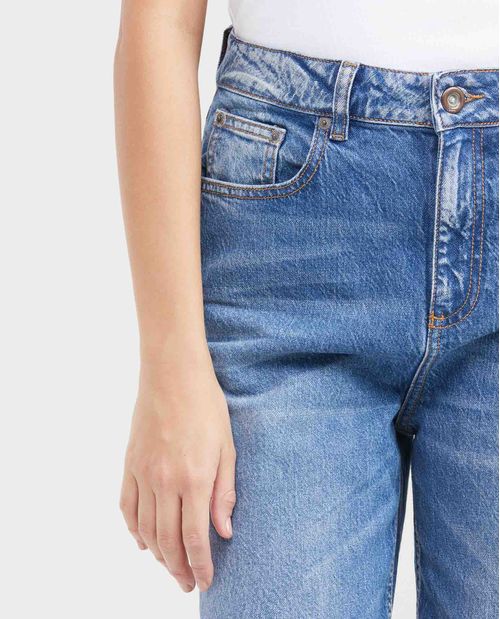 Jean Straight Fit Super High Rise Bota Relaxed Azul Claro Vintage para Mujer