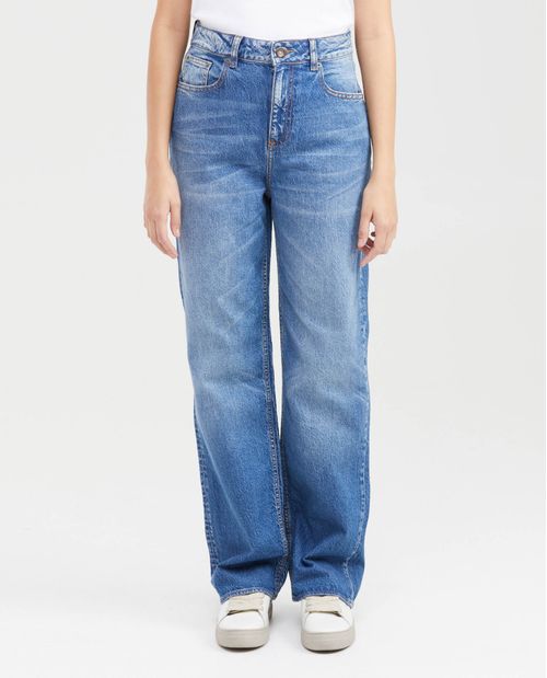 Jean Straight Fit Super High Rise Bota Relaxed Azul Claro Vintage para Mujer