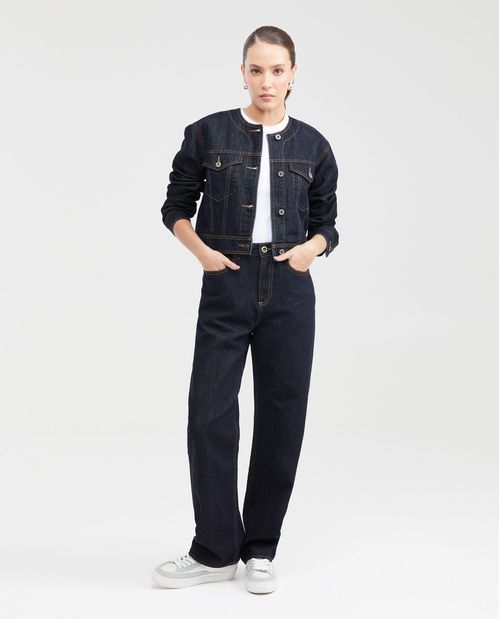 Jean Straight Fit Super High Rise Bota Relaxed Azul Ultra Oscuro para Mujer
