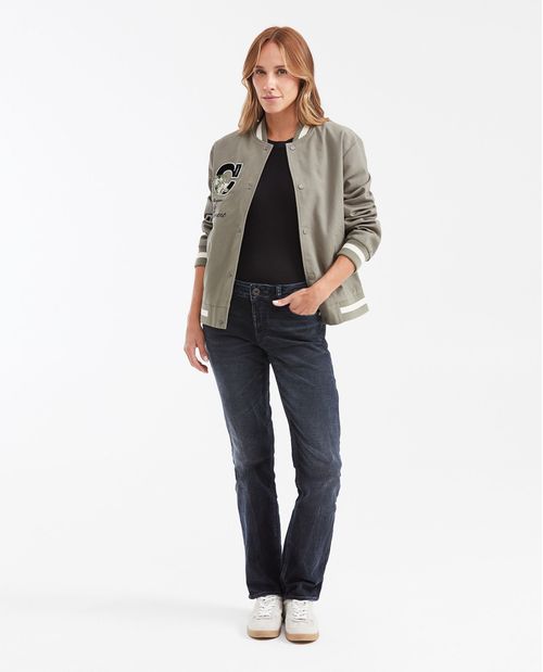 Chaqueta Tipo Bomber con Mangas Resinadas y Apliques para Mujer