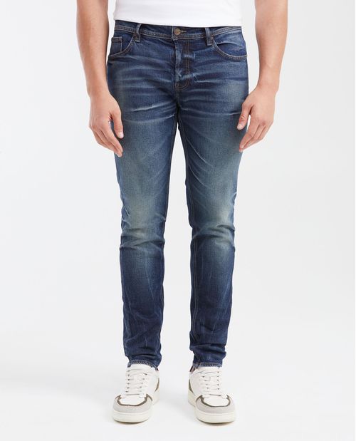Jean Súper Slim Fit Tiro Bajo Bota Super Slim Azul Medio Vintage para Hombre