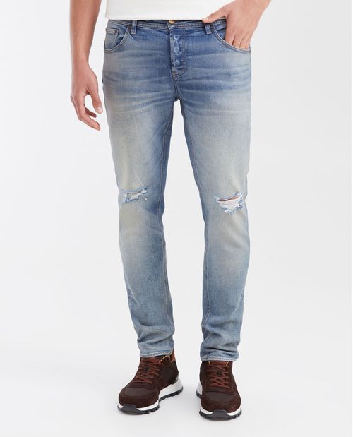 Jean Súper Slim Fit Tiro Bajo Bota Super Slim Azul Claro para Hombre