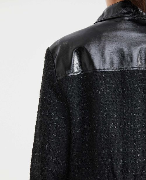 Chaqueta Tipo Bomber con Cuello en Efecto Cuero para Mujer