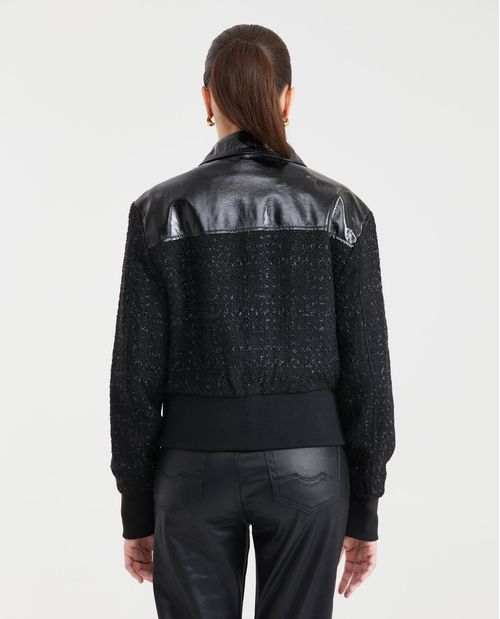 Chaqueta Tipo Bomber con Cuello en Efecto Cuero para Mujer