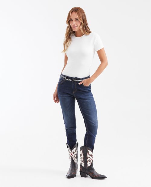 Jean Low Rise Bota Slim Azul Oscuro Vintage para Mujer