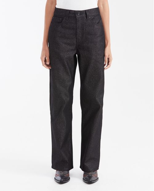 Jean Straight Fit Tiro Alto Bota Relaxed Negro para Mujer