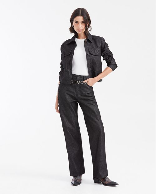 Jean Straight Fit Tiro Alto Bota Relaxed Negro para Mujer