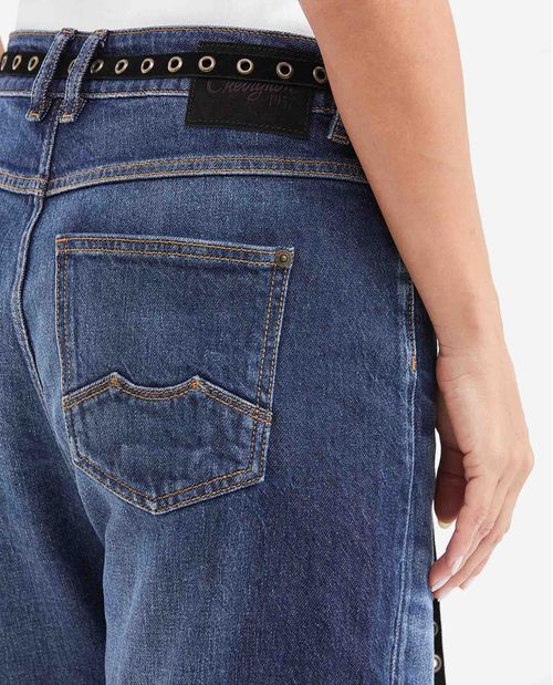 Jean Boyfit Tiro Medio Boot Cut Azul Oscuro para Mujer