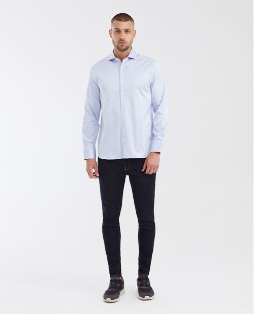 Camisa Classic Fit Manga Larga 100% Algodón con Acabado Esmerilado y Mini Print para Hombre