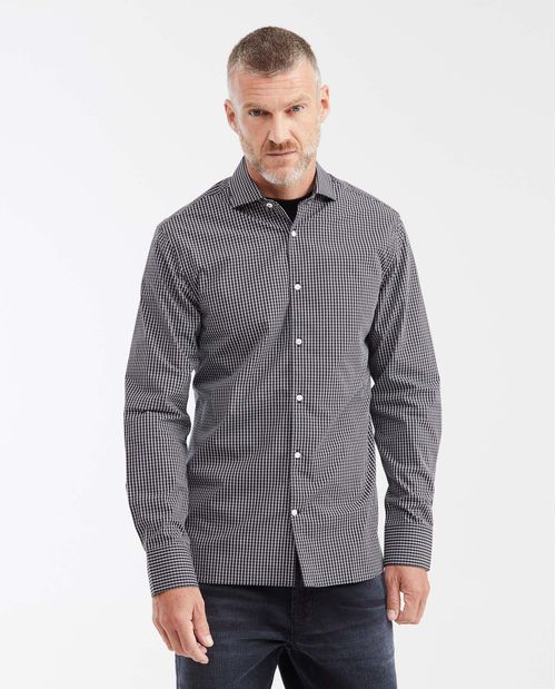 Camisa Slim Fit Manga Larga con Estampado de Cuadros y Tecnología Coolmax para Hombre