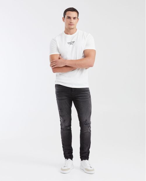 Jean Súper Slim Fit Tiro Bajo Bota Super Slim Color Gris con Rotos para Hombre