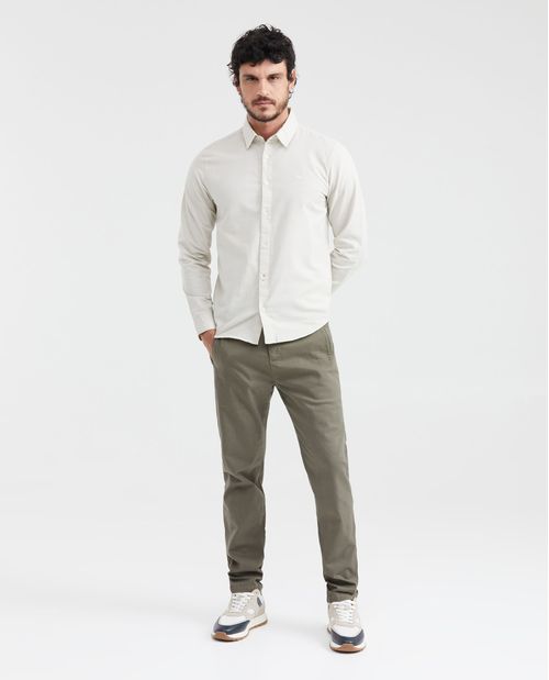 Camisa Slim Fit Manga Larga en Algodón y Lino para Hombre
