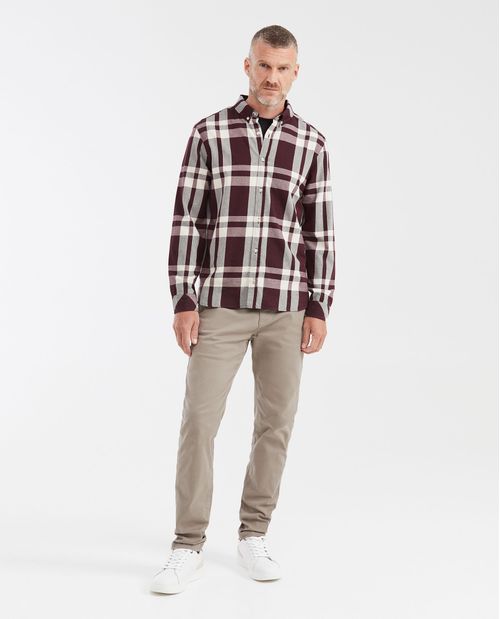 Camisa Slim Fit Manga Corta Estampado a Cuadros para Hombre