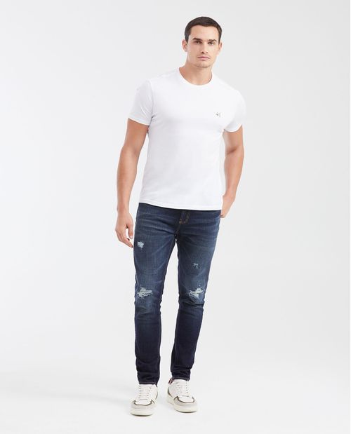 Jean Súper Slim Fit Tiro Bajo Bota Super Slim Azul Ultra Oscuro con Rotos para Hombre