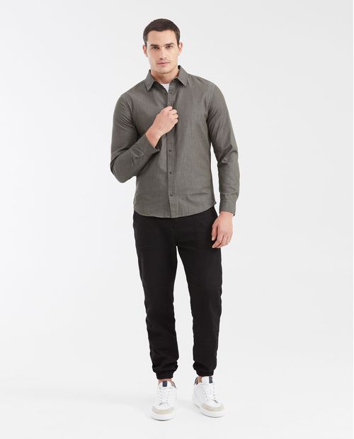 Camisa Slim Fit Manga Larga con Broches para Hombre