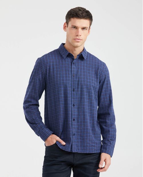 Camisa Slim Fit Manga Larga en Algodón con Estampado de Cuadros para Hombre