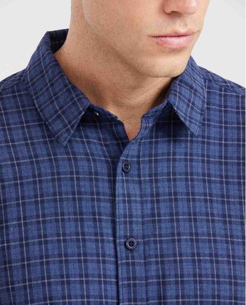 Camisa Slim Fit Manga Larga en Algodón con Estampado de Cuadros para Hombre