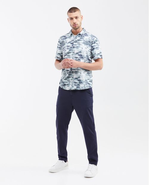 Camisa Classic Fit Manga Corta 100% Algodón con Maxi Print de Palmeras para Hombre