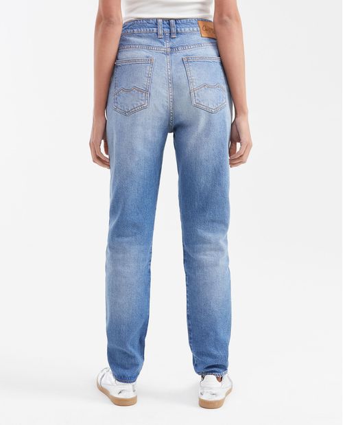 Jean Boyfit Tiro Medio Bota Skinny Azul Claro para Mujer