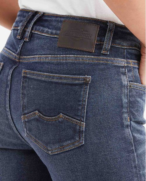 Jean High Rise Bota Slim Azul Oscuro Vintage para Mujer