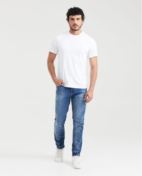 Jean Slim Fit Tiro Medio Bota Slim Azul Medio para Hombre
