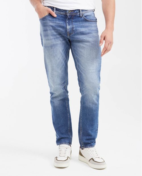 Jean Straight Fit Tiro Medio Bota Slim Azul Medio para Hombre