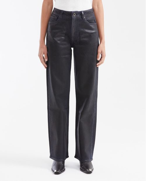 Jean Super High Rise Bota Relaxed Azul Ultra Oscuro Efecto Engrasado para Mujer