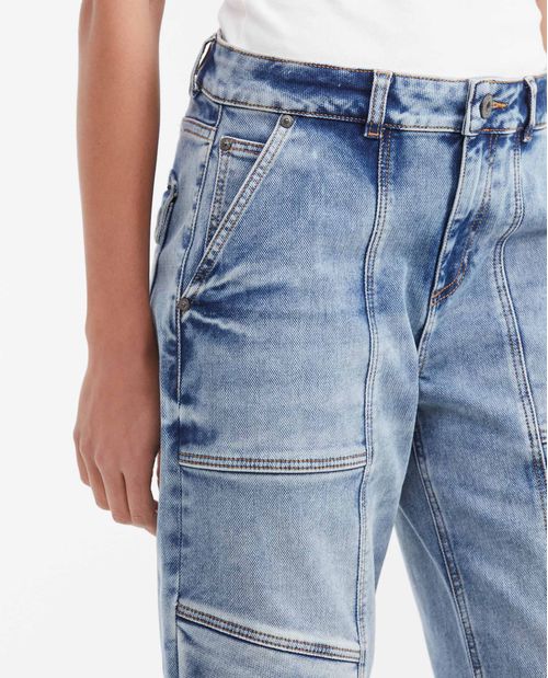 Jean Straight Fit Super High Rise Bota Relaxed Azul Claro para Mujer