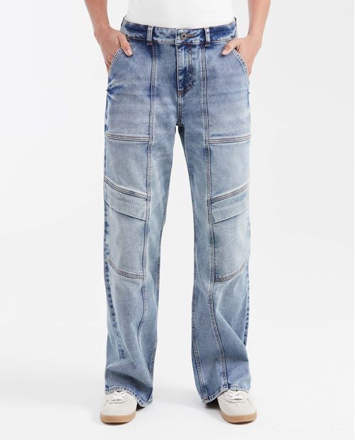 Jean Straight Fit Super High Rise Bota Relaxed Azul Claro para Mujer