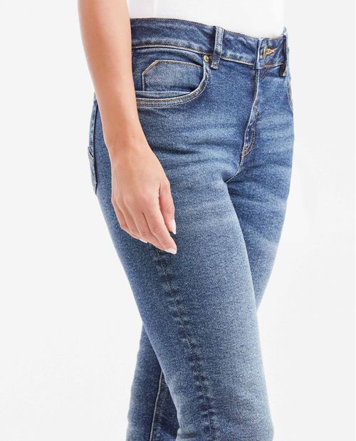 Jean High Rise Bota Slim Azul Oscuro Vintage para Mujer